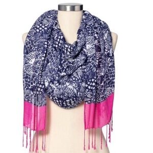 Lilly Pulitzer for Target Upstream Navy, White & Hot Pink Fringe Scarf/ cover up